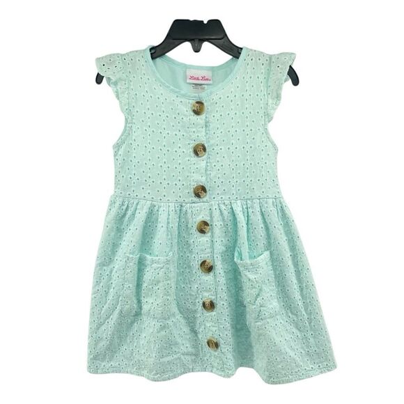 Little Lass Toddler Girls Aqua Eyelet Flutter Sleeve Dress 4T – A-Line - Picture 1 of 9